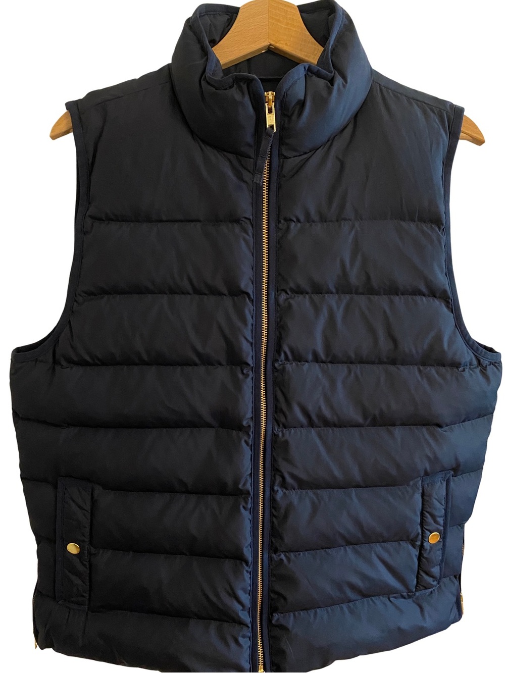 J. Crew Navy Quilted Puffer Vest with Gold Zipper Down Filling Women’s XL